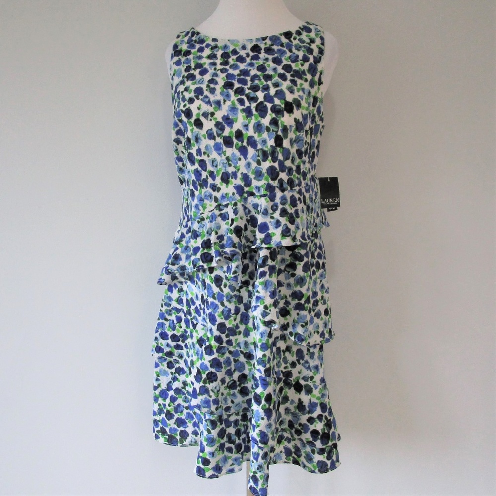 Ralph Lauren White Floral Ruffle Midi Dress 2P